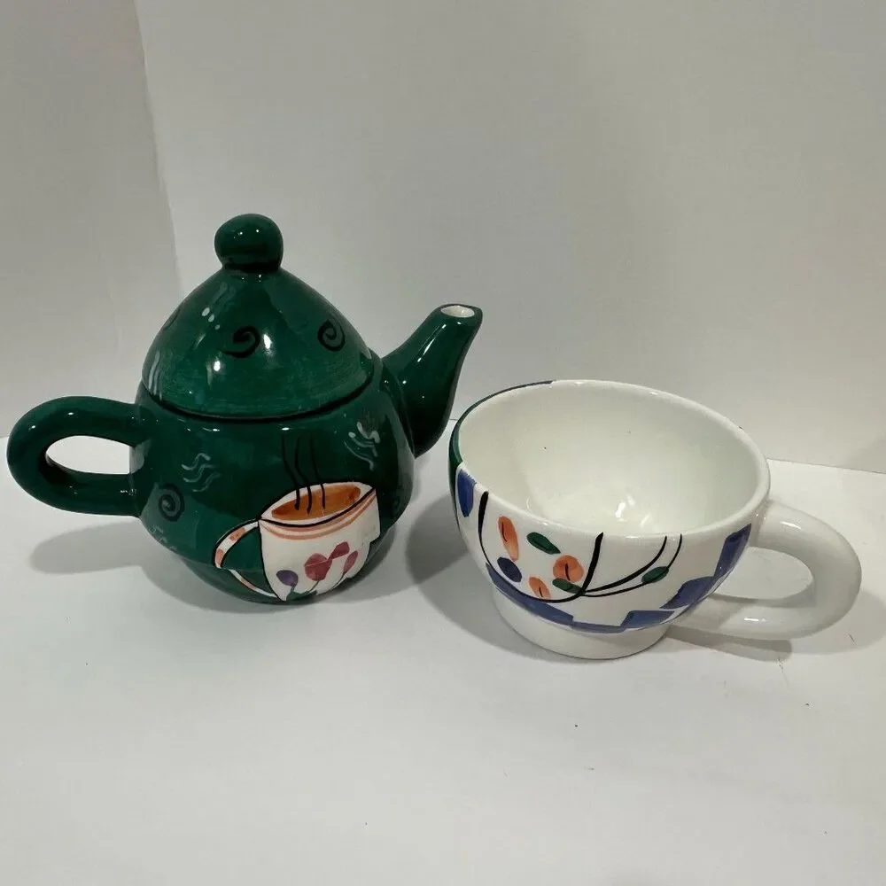 2 Personal Teapots for One - Bella Casa 3 pc by Ganz & Oneida China 2 pc Floral